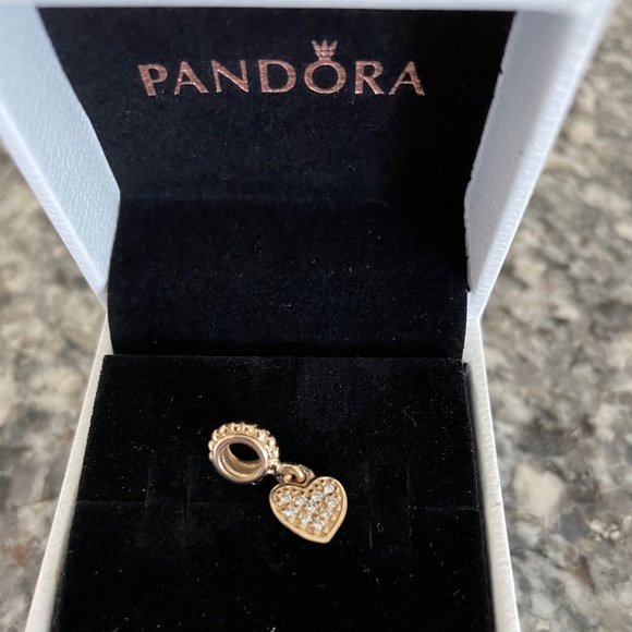 Pandora Brand New 14k Gold And Diamond Pave Brilliant Heart Dangle Charm - Picture 2 of 3